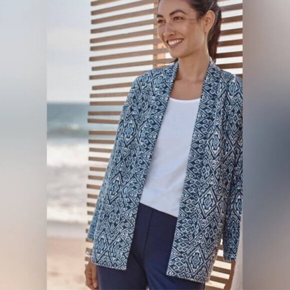 J. Jill Pure Jill open front ikat print quilted cotton jacket - Picture 2 of 8